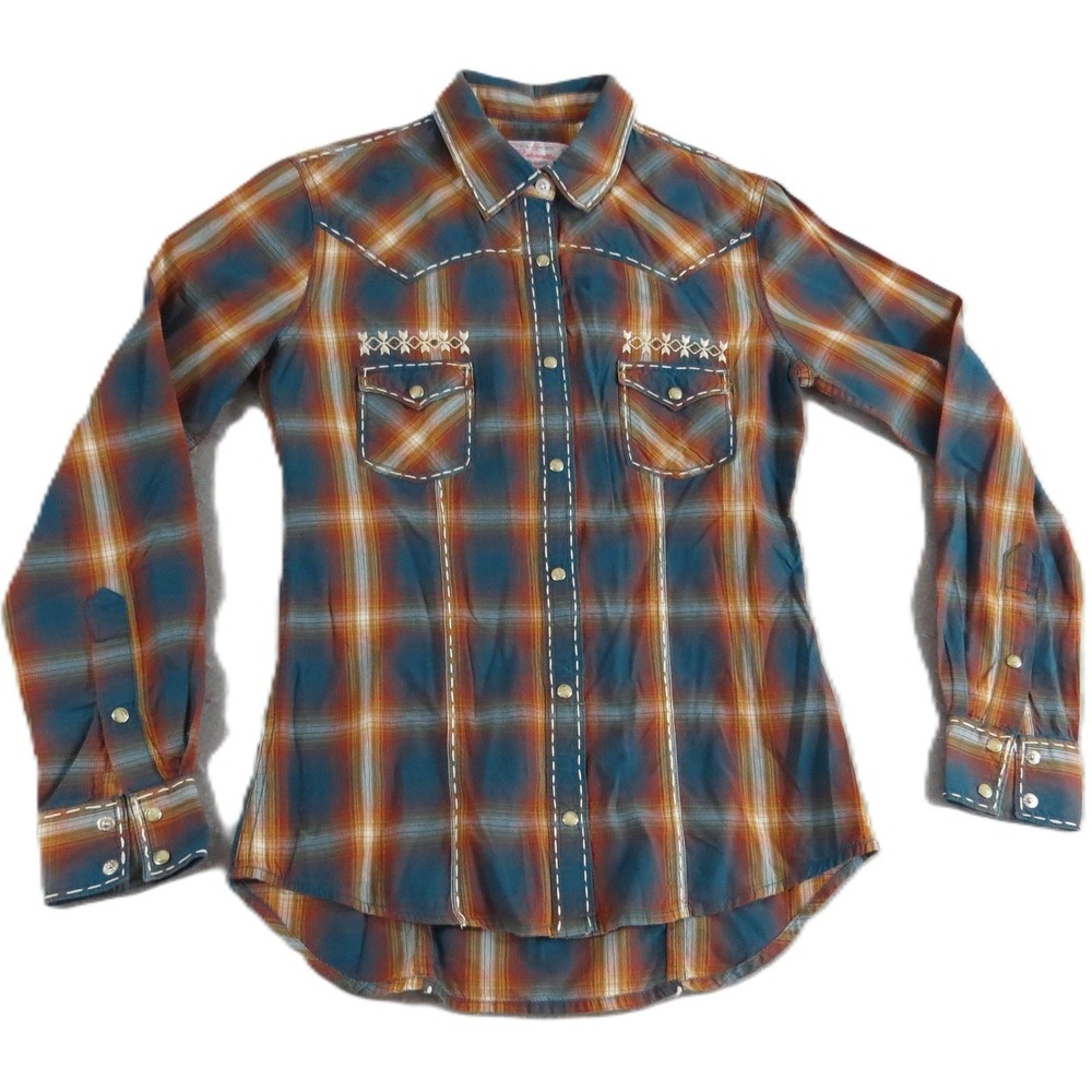 Panhandle Rough Stock Shirt Women S Pearl Snap Plaid Embroidered Western Cowgirl